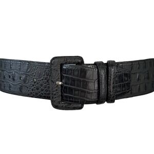VTG 80s 90s Carlisle Leather Croc Embossed Sz 8 Wide Statement Belt Black USA
